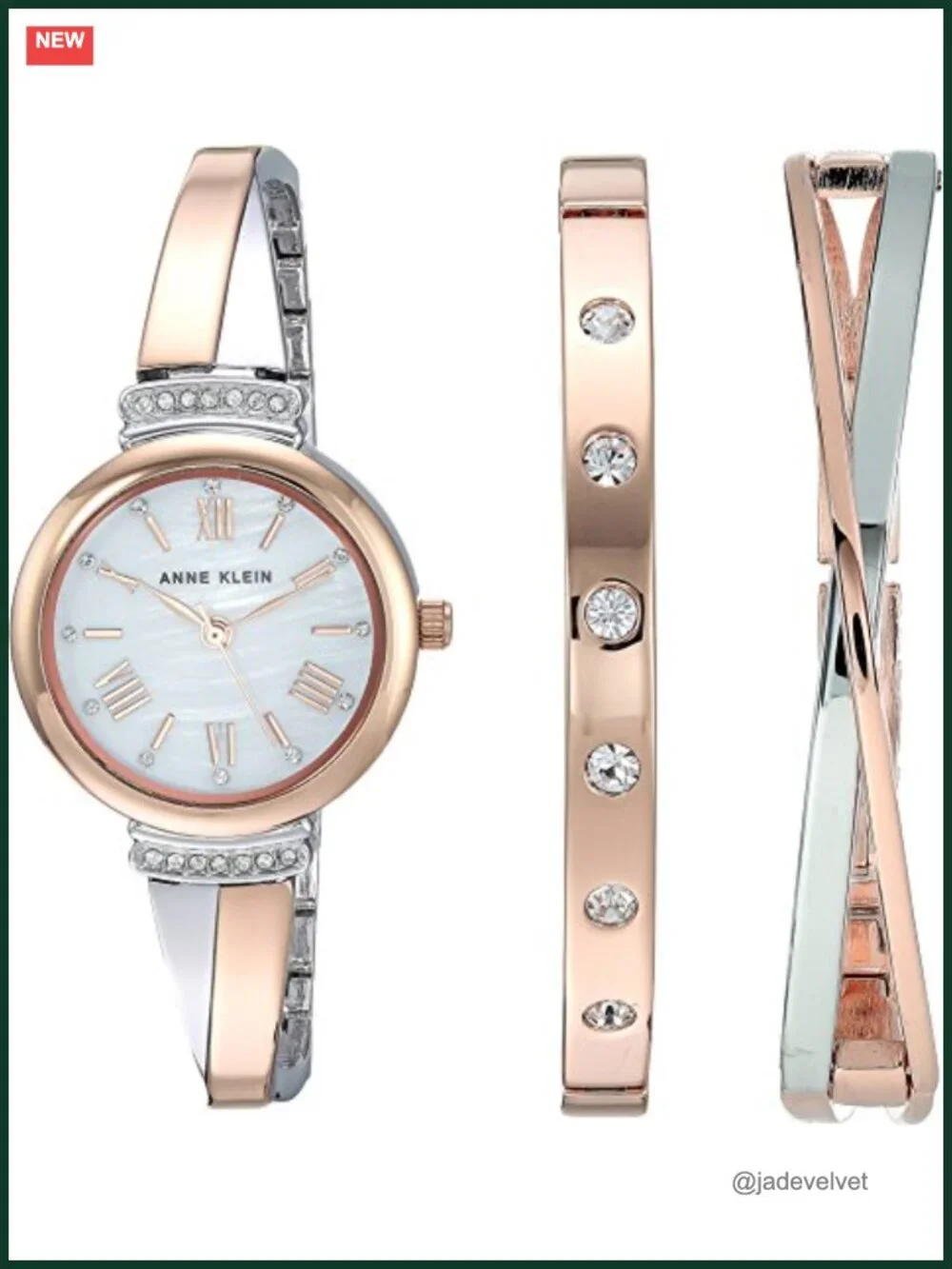 Anne Klein Crystal Accented Bangle Watch Set - Japanese Quartz, Mother-of-Pearl